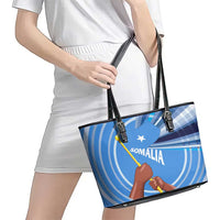 Somalia Leather Tote Bag with Raised Fist Flag Blue Unity Wave Spirit