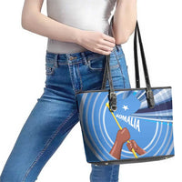 Somalia Leather Tote Bag with Raised Fist Flag Blue Unity Wave Spirit