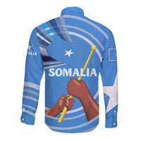 Somalia Long Sleeve Button Shirt with Raised Fist Flag Blue Unity Wave Spirit