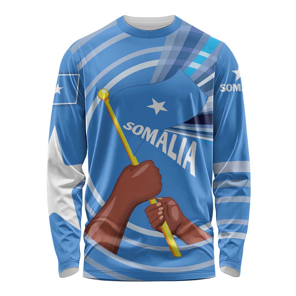 Somalia Long Sleeve Shirt with Raised Fist Flag Blue Unity Wave Spirit