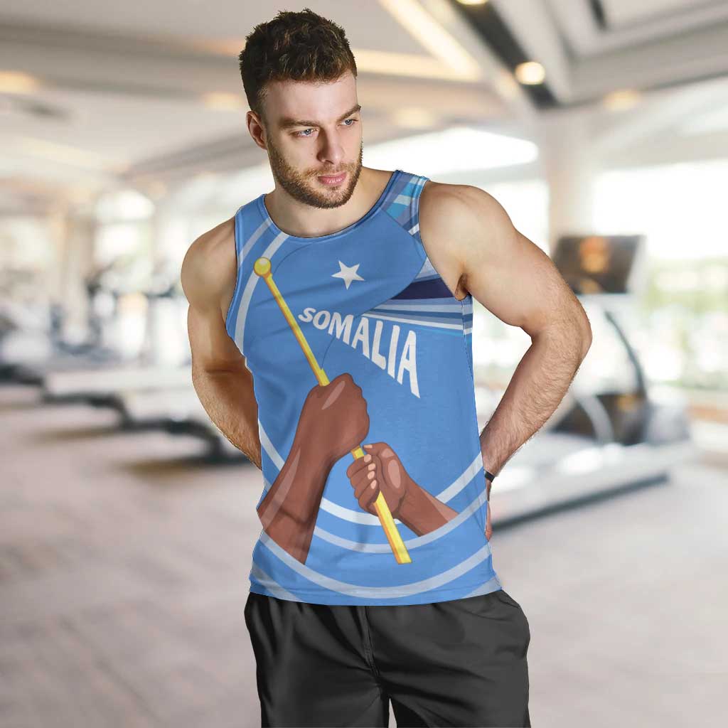 Somalia Men Tank Top with Raised Fist Flag Blue Unity Wave Spirit