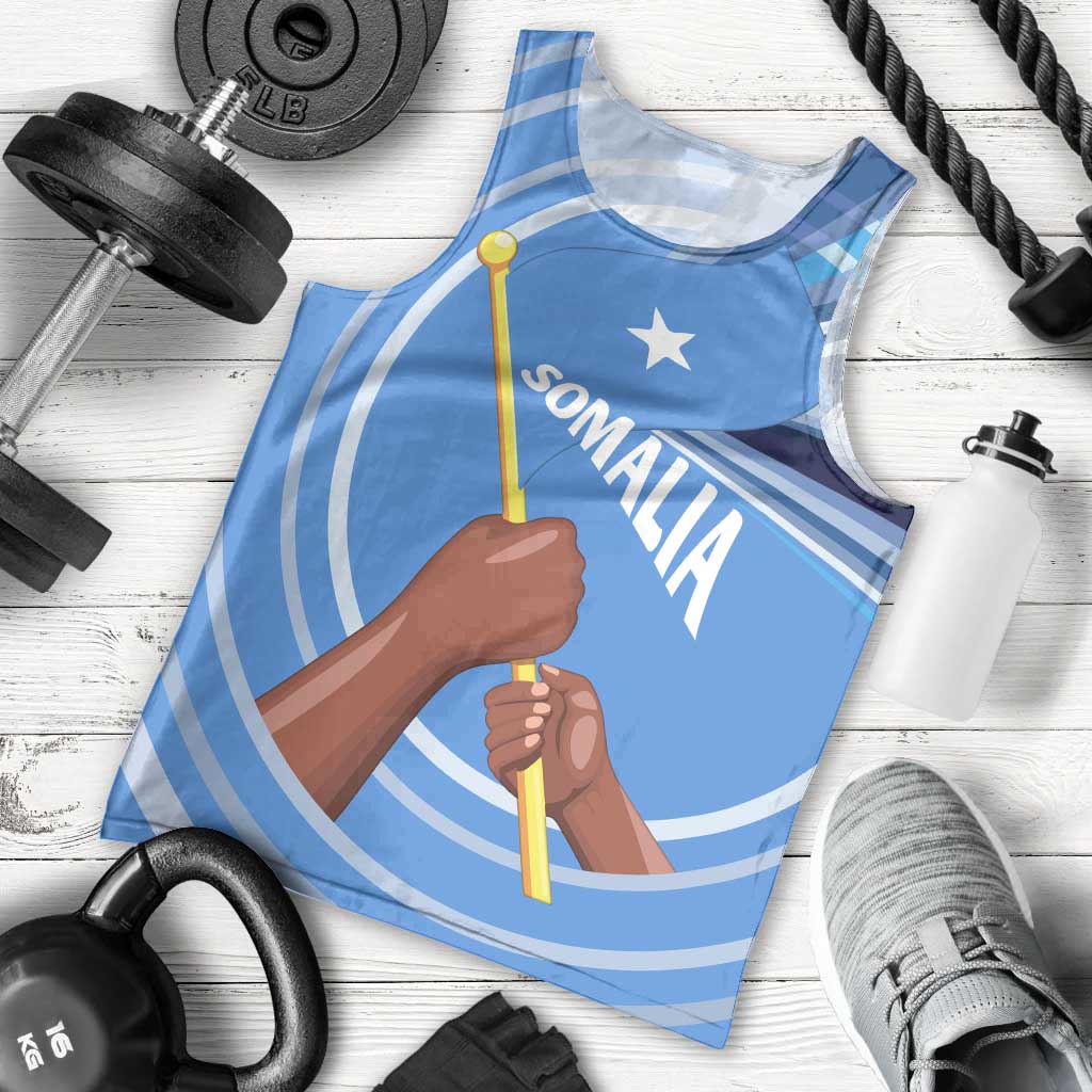 Somalia Men Tank Top with Raised Fist Flag Blue Unity Wave Spirit