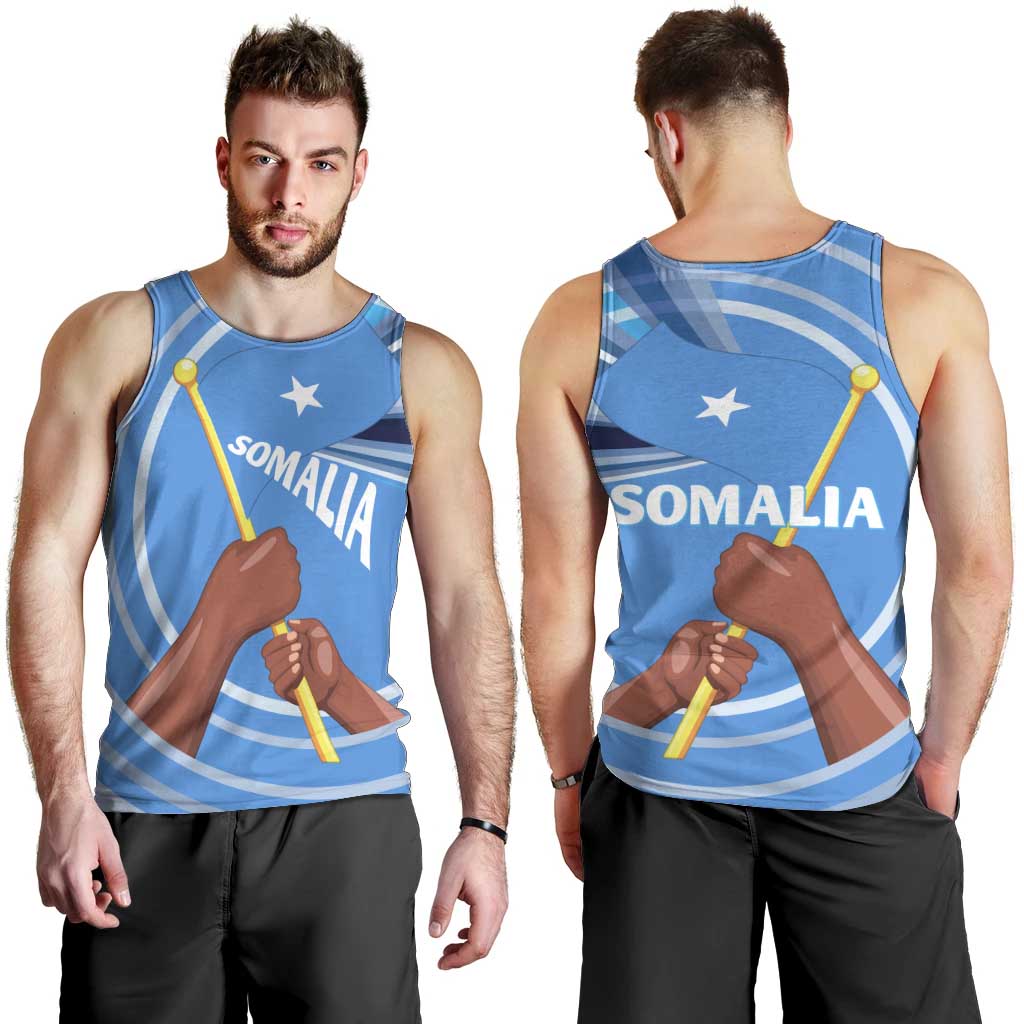 Somalia Men Tank Top with Raised Fist Flag Blue Unity Wave Spirit