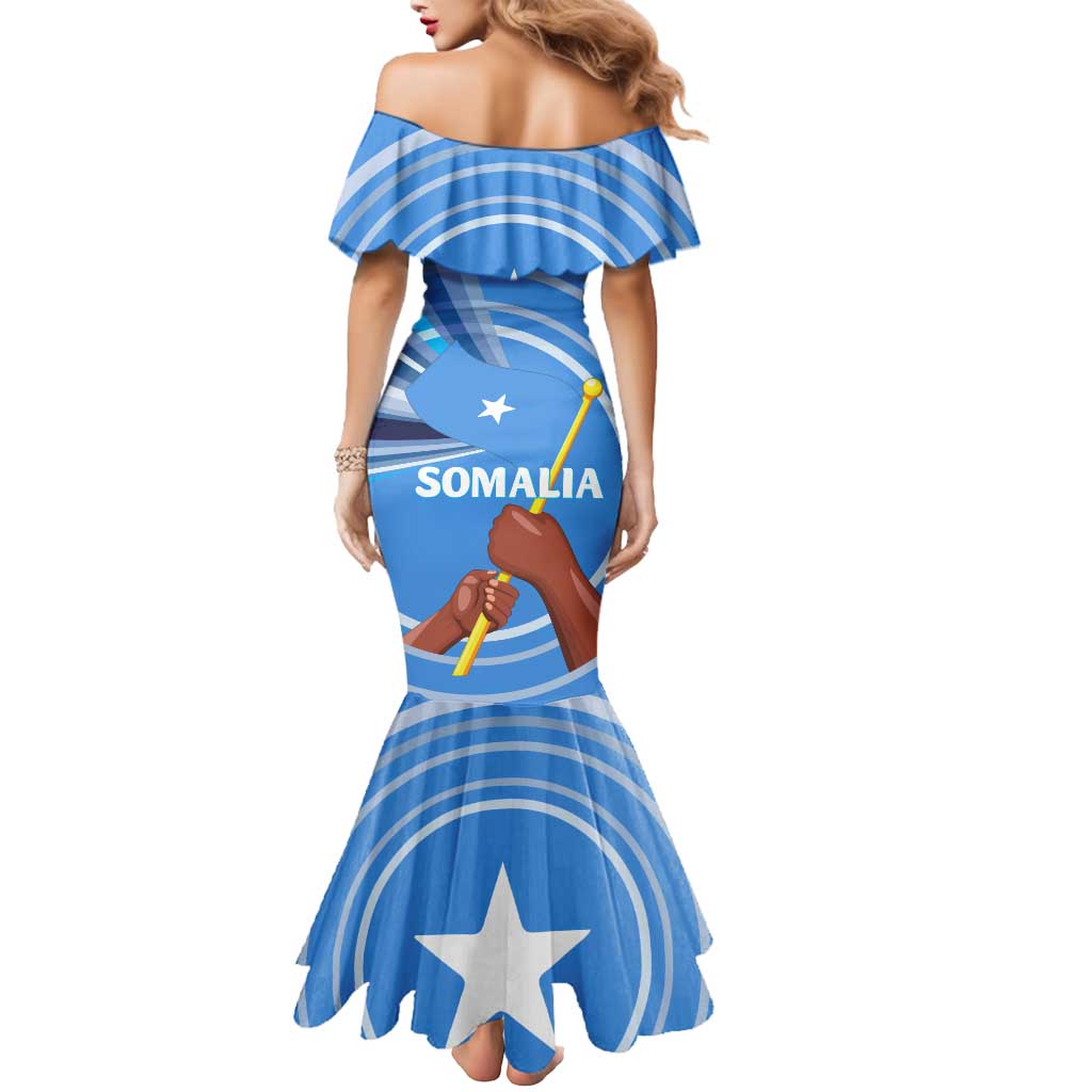 Somalia Mermaid Dress with Raised Fist Flag Blue Unity Wave Spirit