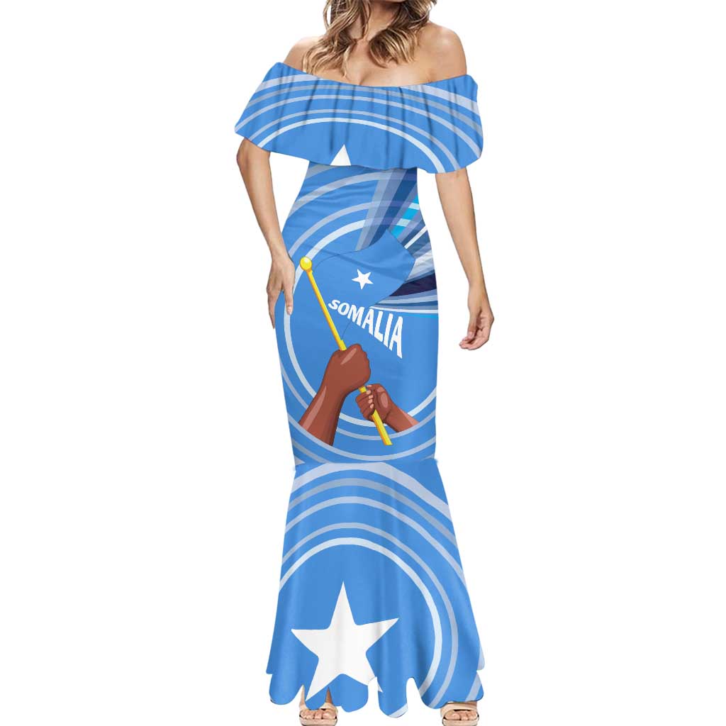 Somalia Mermaid Dress with Raised Fist Flag Blue Unity Wave Spirit