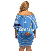 Somalia Off Shoulder Short Dress with Raised Fist Flag Blue Unity Wave Spirit