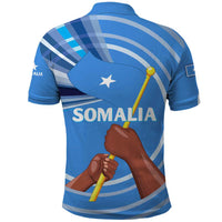 Somalia Polo Shirt with Raised Fist Flag Blue Unity Wave Spirit