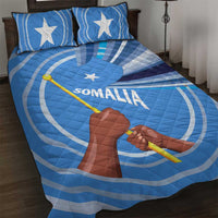 Somalia Quilt Bed Set with Raised Fist Flag Blue Unity Wave Spirit