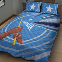 Somalia Quilt Bed Set with Raised Fist Flag Blue Unity Wave Spirit
