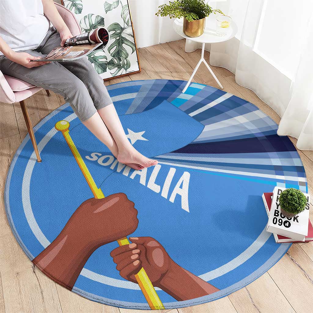 Somalia Round Carpet with Raised Fist Flag Blue Unity Wave Spirit