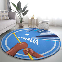 Somalia Round Carpet with Raised Fist Flag Blue Unity Wave Spirit