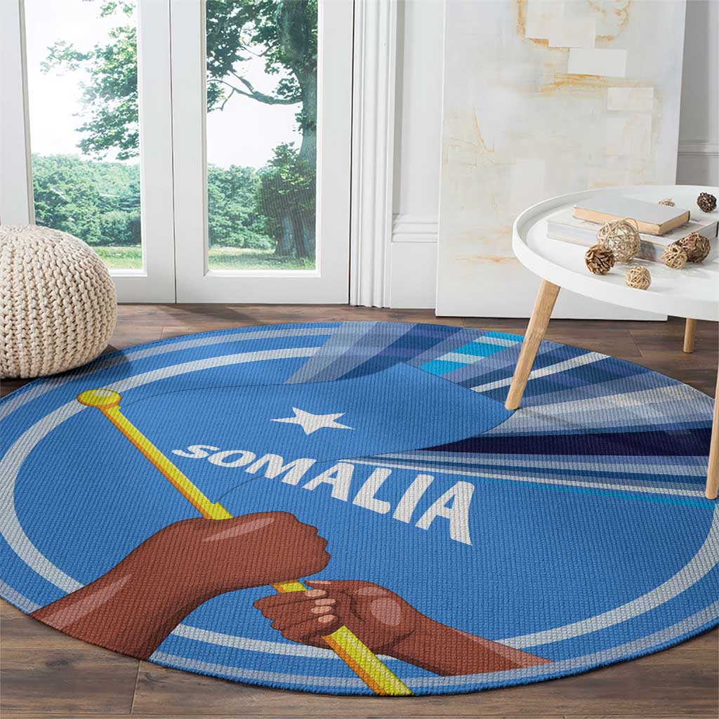 Somalia Round Carpet with Raised Fist Flag Blue Unity Wave Spirit