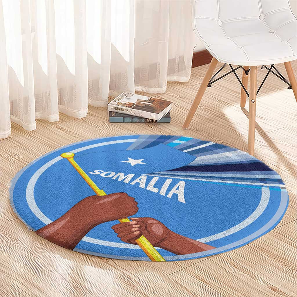 Somalia Round Carpet with Raised Fist Flag Blue Unity Wave Spirit