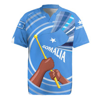 Somalia Rugby Jersey with Raised Fist Flag Blue Unity Wave Spirit
