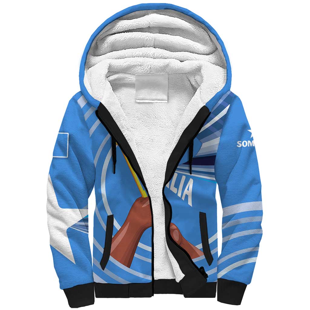 Somalia Sherpa Hoodie with Raised Fist Flag Blue Unity Wave Spirit