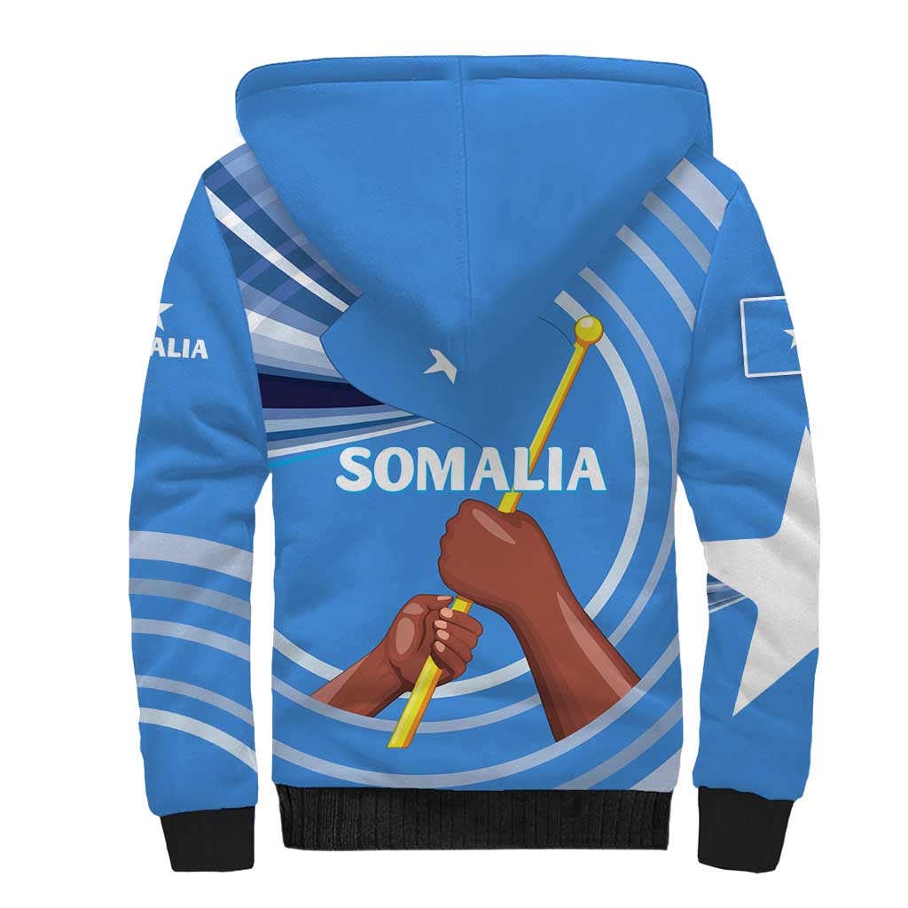 Somalia Sherpa Hoodie with Raised Fist Flag Blue Unity Wave Spirit
