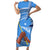 Somalia Short Sleeve Bodycon Dress with Raised Fist Flag Blue Unity Wave Spirit