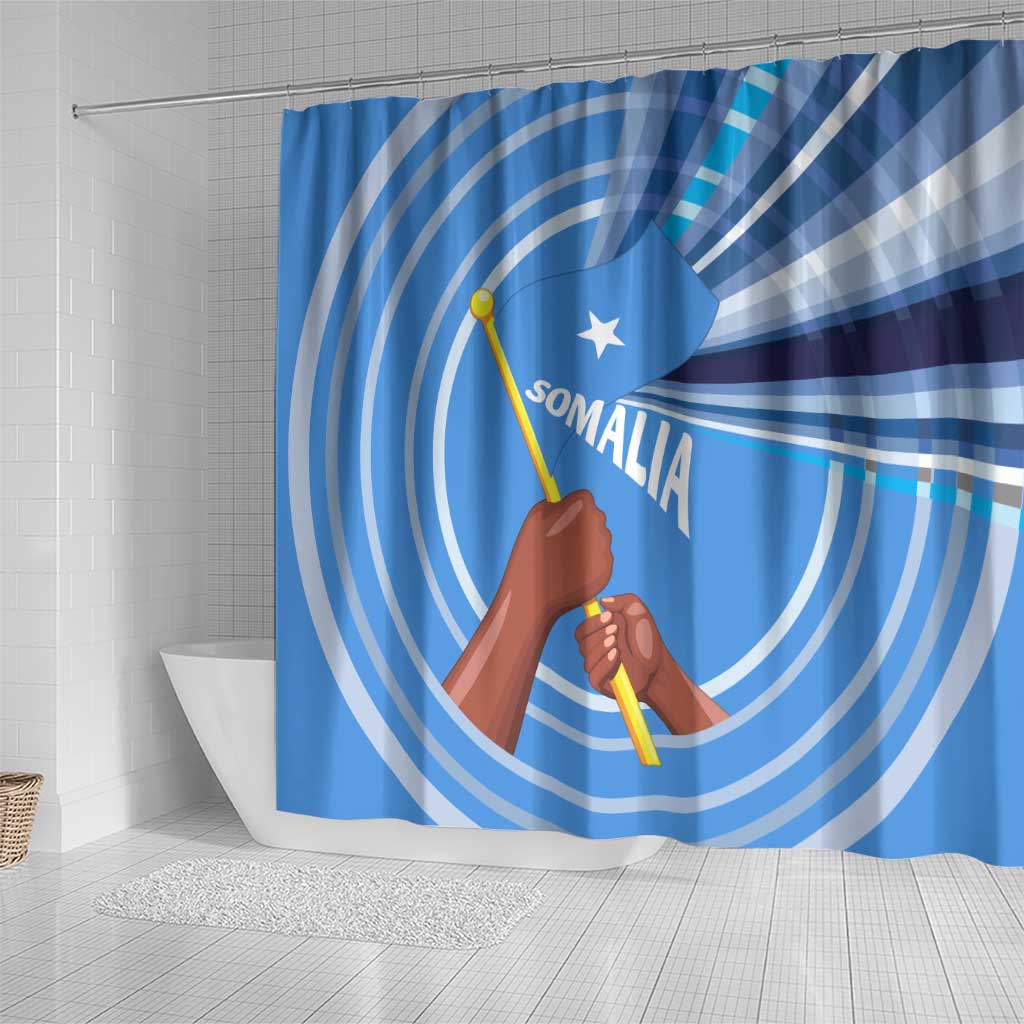 Somalia Shower Curtain with Raised Fist Flag Blue Unity Wave Spirit