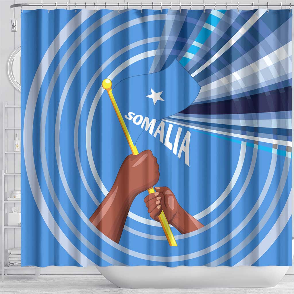 Somalia Shower Curtain with Raised Fist Flag Blue Unity Wave Spirit