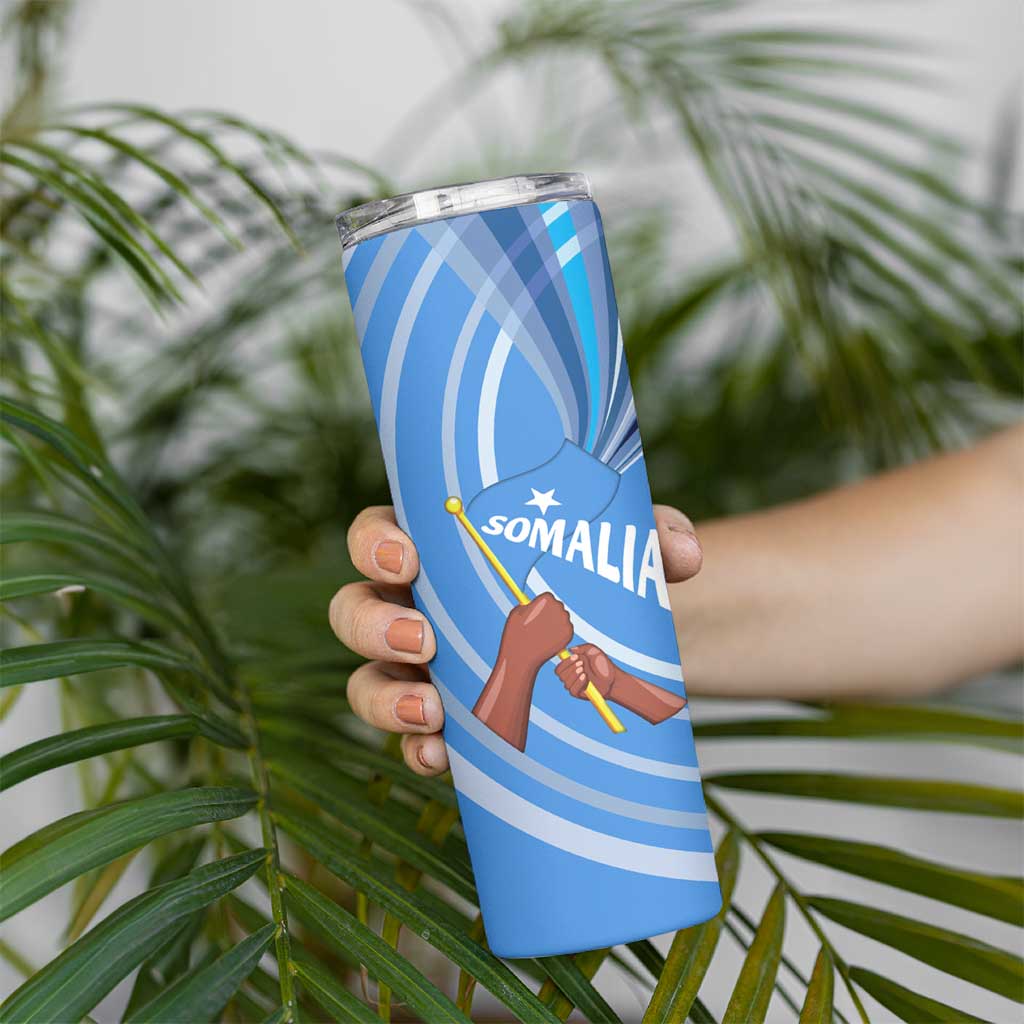 Somalia Skinny Tumbler with Raised Fist Flag Blue Unity Wave Spirit