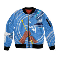 Somalia Sleeve Zip Bomber Jacket with Raised Fist Flag Blue Unity Wave Spirit