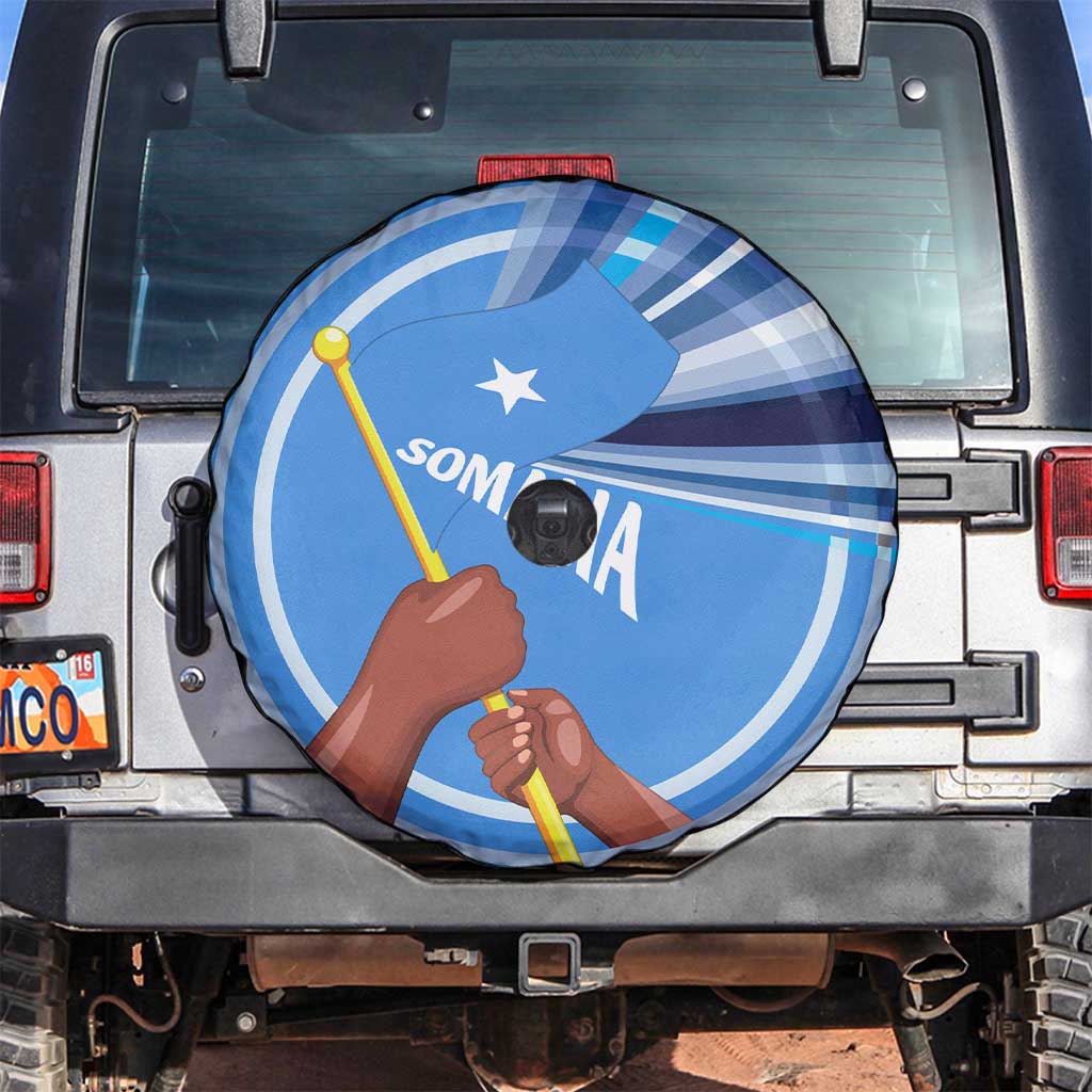 Somalia Spare Tire Cover with Raised Fist Flag Blue Unity Wave Spirit