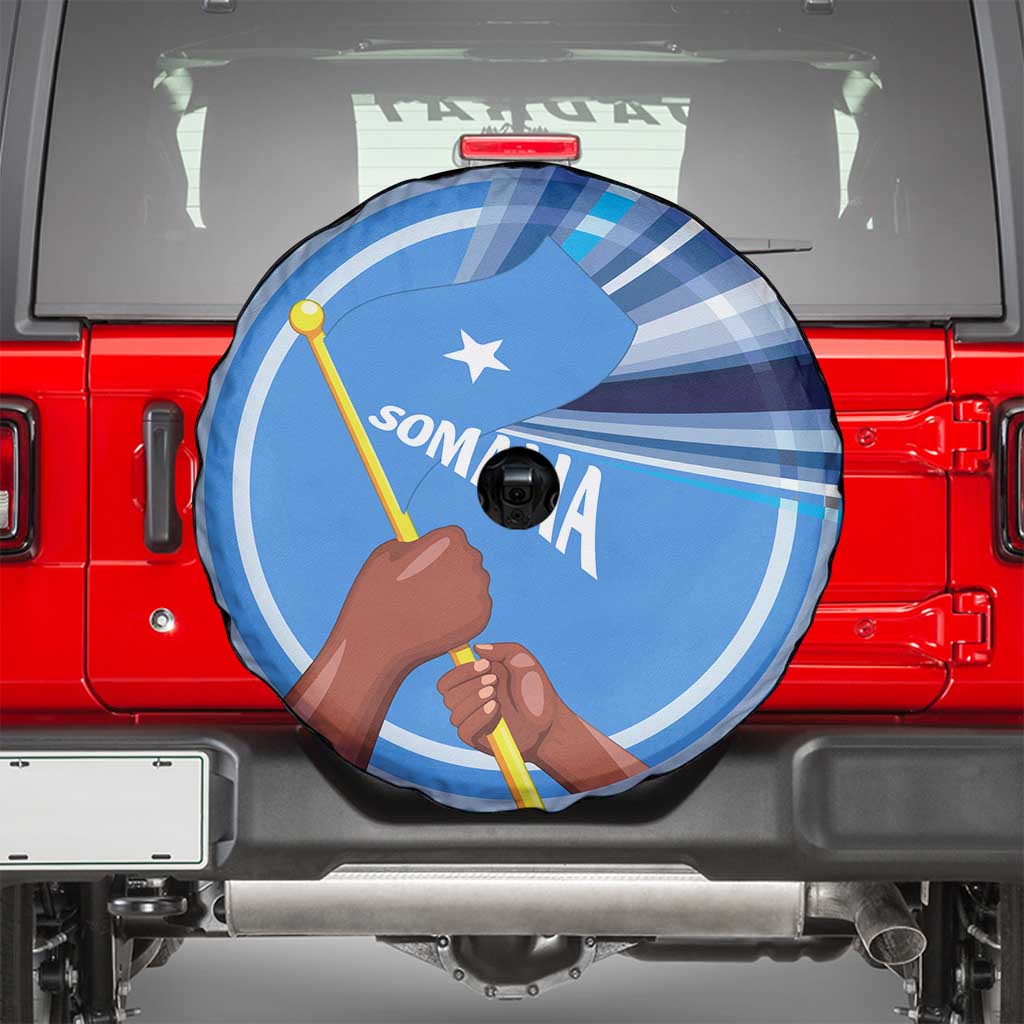 Somalia Spare Tire Cover with Raised Fist Flag Blue Unity Wave Spirit