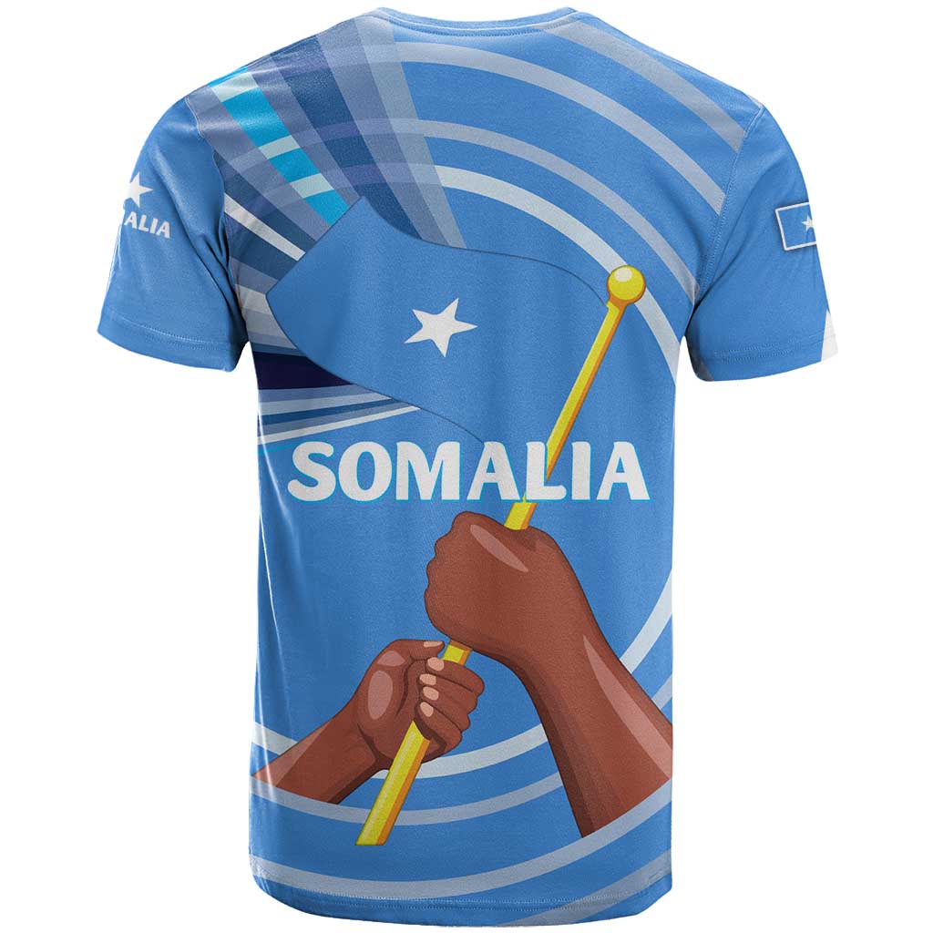 Somalia T Shirt with Raised Fist Flag Blue Unity Wave Spirit