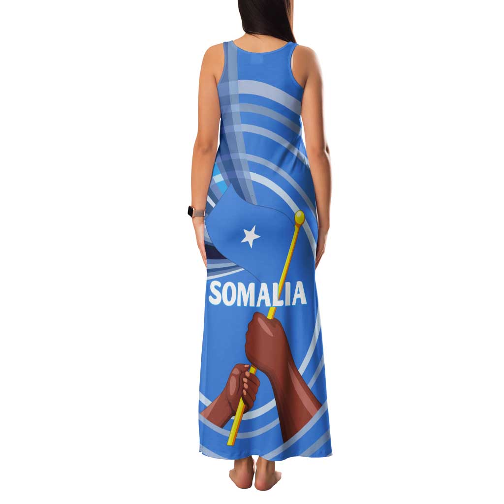 Somalia Tank Maxi Dress with Raised Fist Flag Blue Unity Wave Spirit