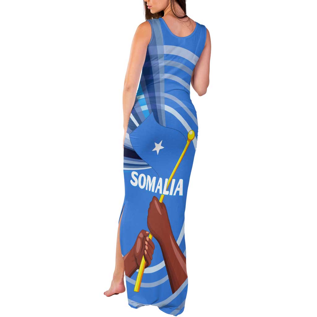 Somalia Tank Maxi Dress with Raised Fist Flag Blue Unity Wave Spirit