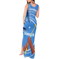 Somalia Tank Maxi Dress with Raised Fist Flag Blue Unity Wave Spirit