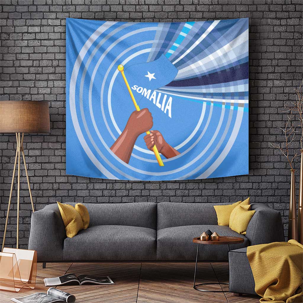 Somalia Tapestry with Raised Fist Flag Blue Unity Wave Spirit