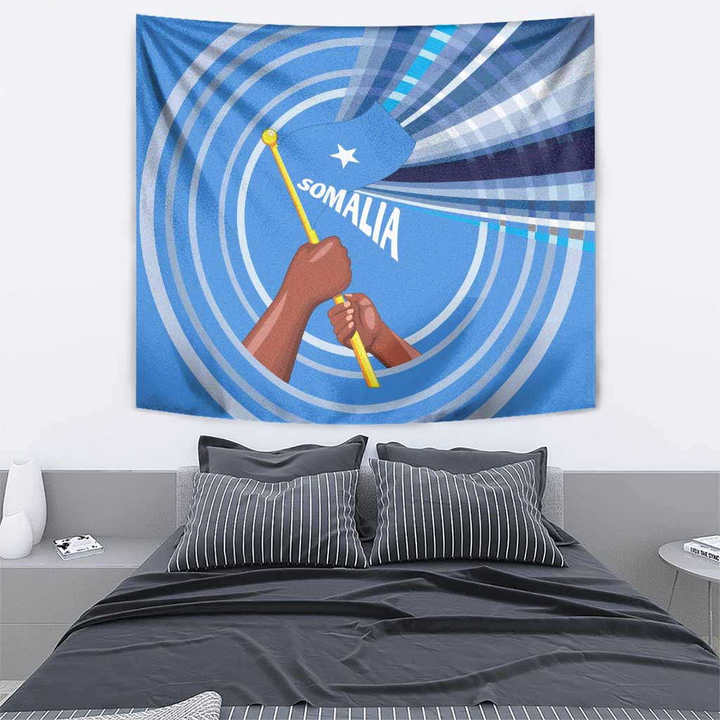 Somalia Tapestry with Raised Fist Flag Blue Unity Wave Spirit