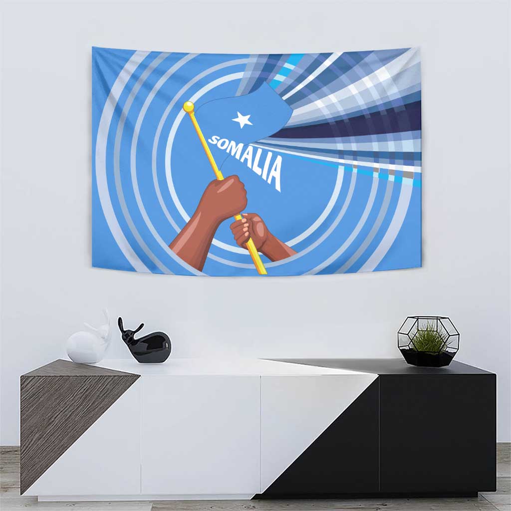Somalia Tapestry with Raised Fist Flag Blue Unity Wave Spirit