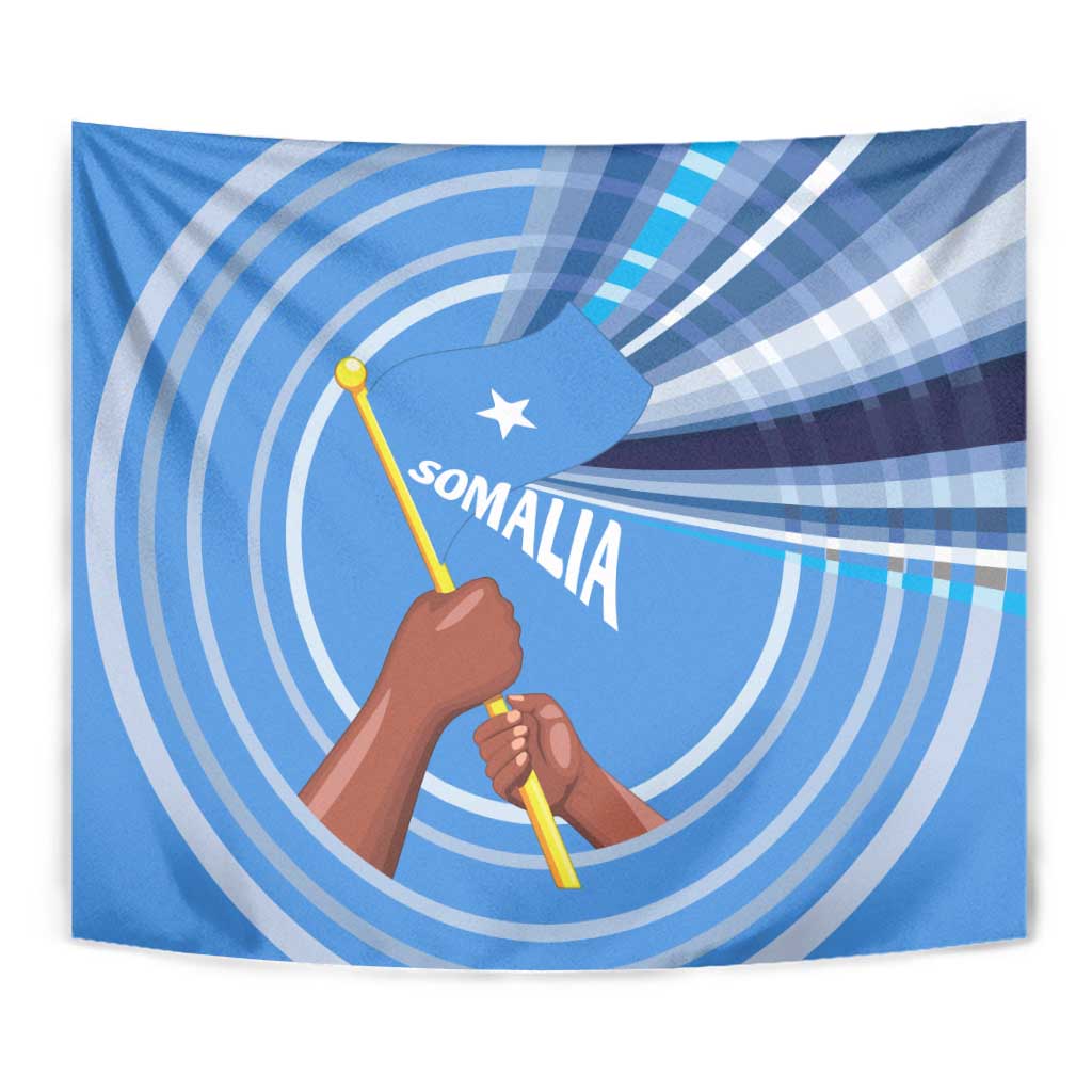 Somalia Tapestry with Raised Fist Flag Blue Unity Wave Spirit