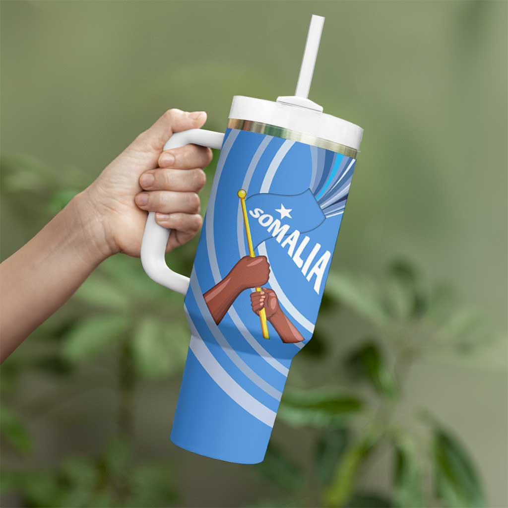 Somalia Tumbler With Handle with Raised Fist Flag Blue Unity Wave Spirit