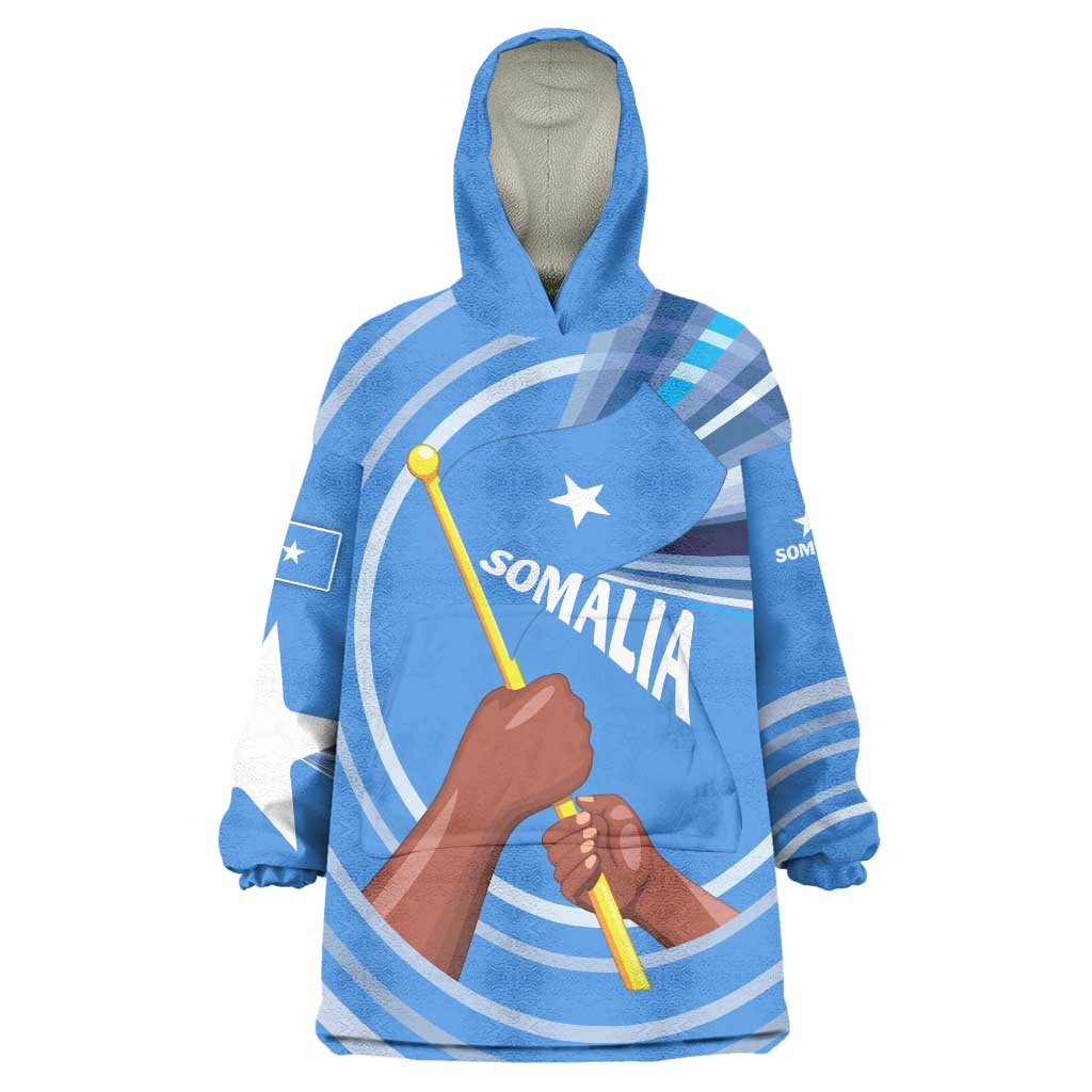 Somalia Wearable Blanket Hoodie with Raised Fist Flag Blue Unity Wave Spirit