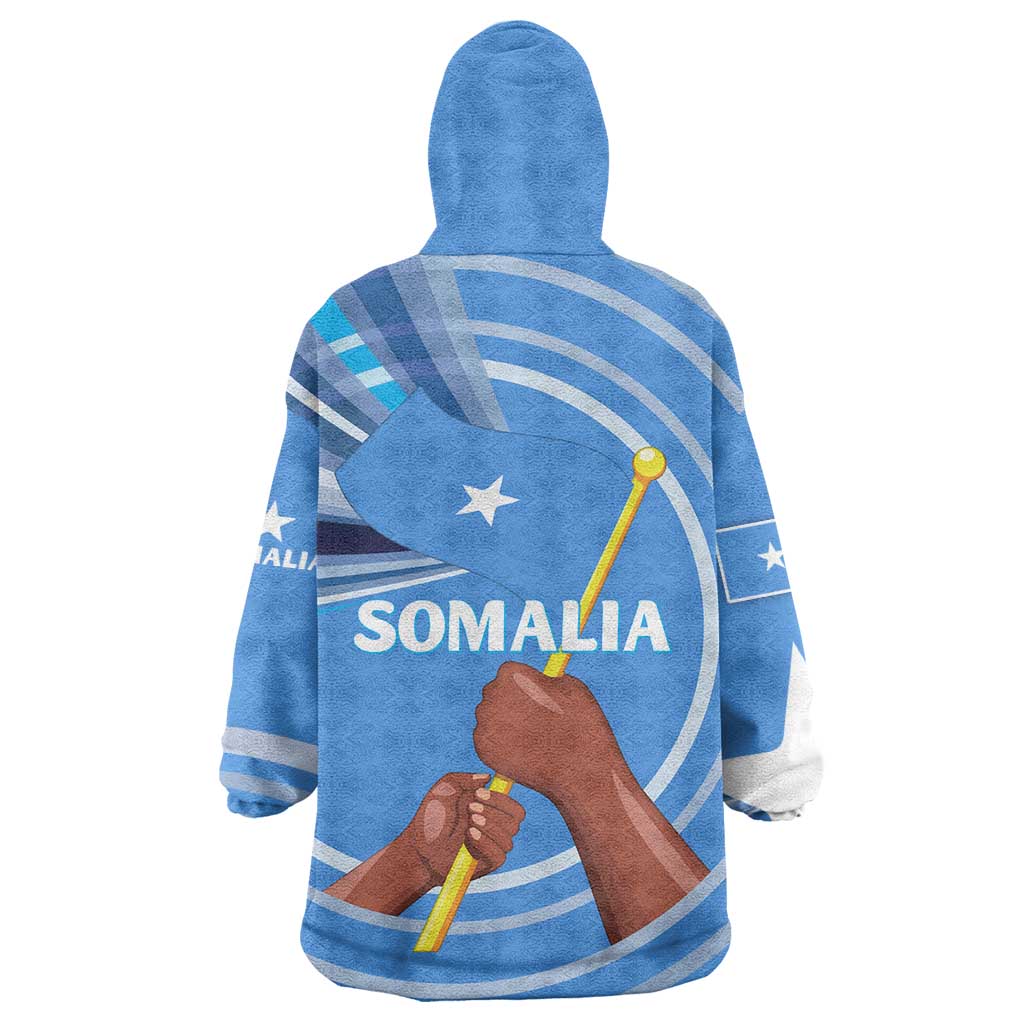 Somalia Wearable Blanket Hoodie with Raised Fist Flag Blue Unity Wave Spirit