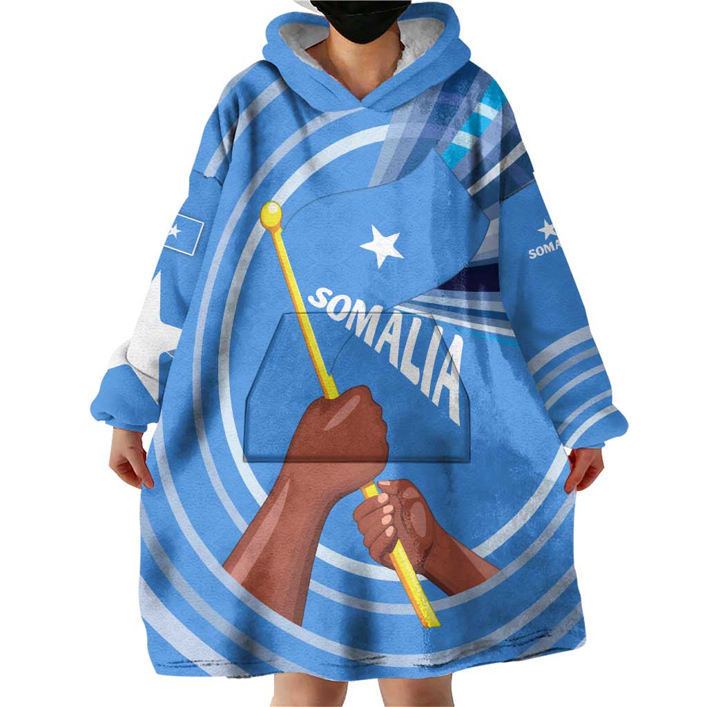 Somalia Wearable Blanket Hoodie with Raised Fist Flag Blue Unity Wave Spirit