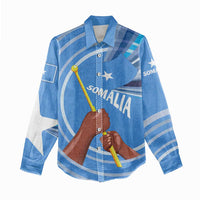 Somalia Women Casual Shirt with Raised Fist Flag Blue Unity Wave Spirit