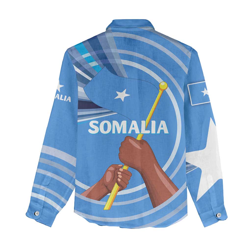 Somalia Women Casual Shirt with Raised Fist Flag Blue Unity Wave Spirit
