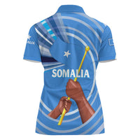 Somalia Women Polo Shirt with Raised Fist Flag Blue Unity Wave Spirit