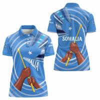 Somalia Women Polo Shirt with Raised Fist Flag Blue Unity Wave Spirit