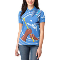 Somalia Women Polo Shirt with Raised Fist Flag Blue Unity Wave Spirit