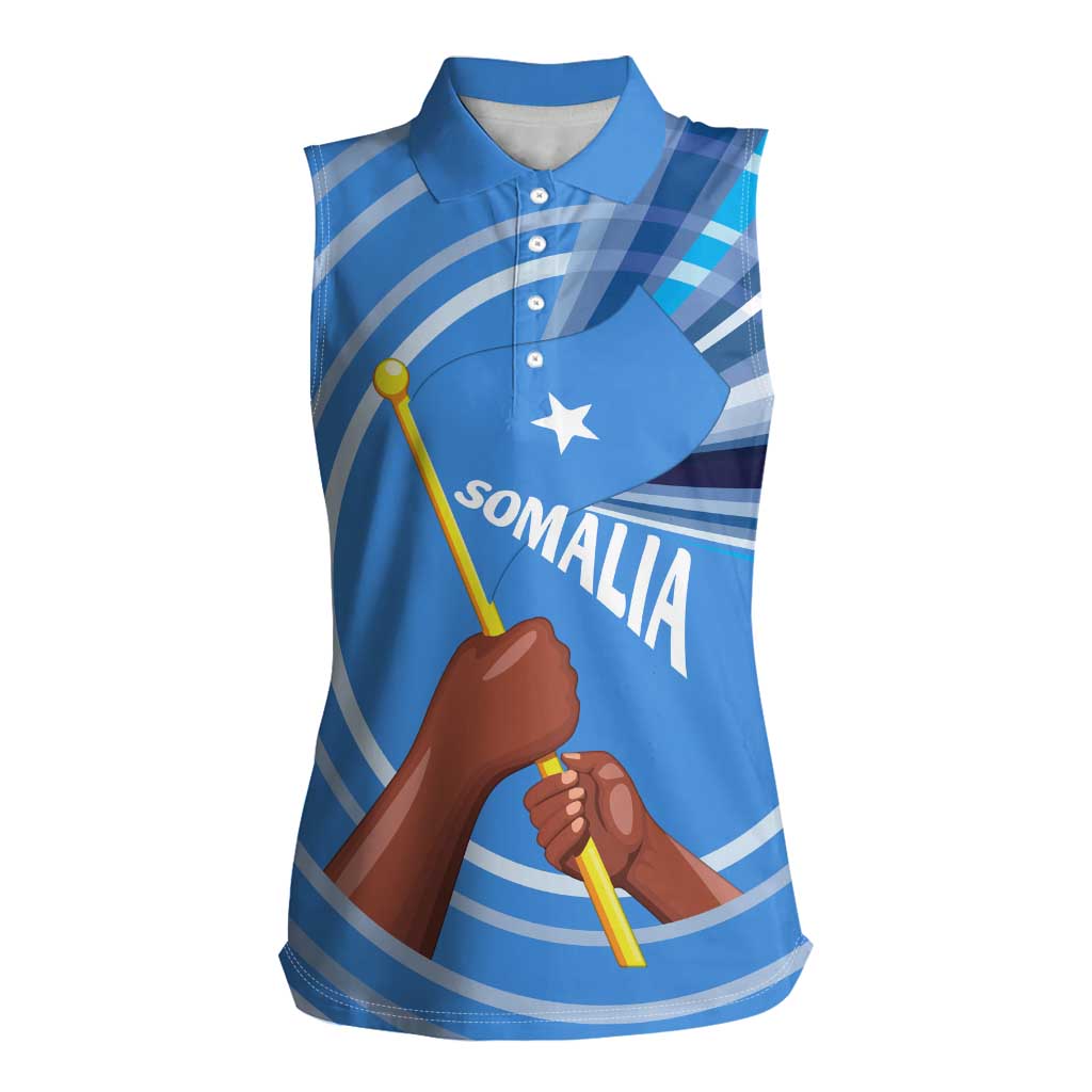 Somalia Women Sleeveless Polo Shirt with Raised Fist Flag Blue Unity Wave Spirit