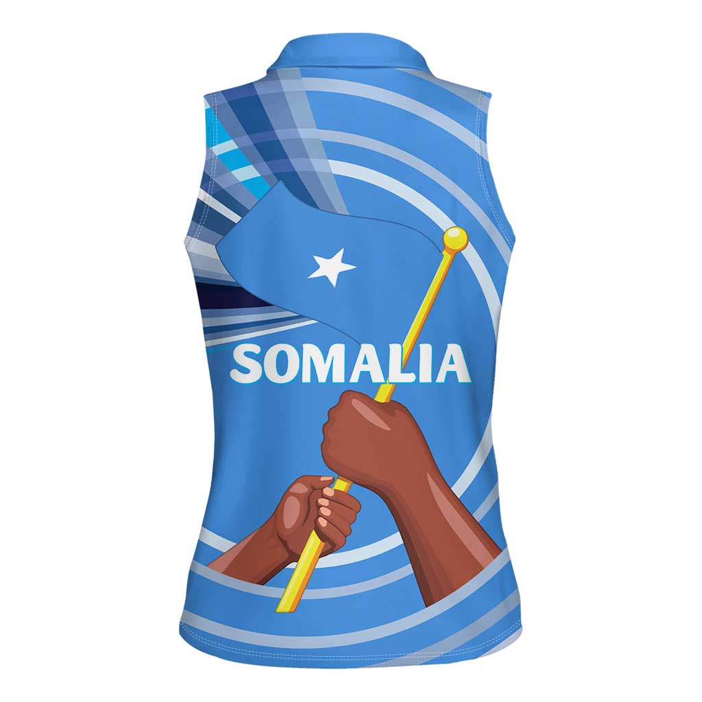 Somalia Women Sleeveless Polo Shirt with Raised Fist Flag Blue Unity Wave Spirit