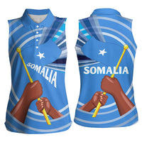 Somalia Women Sleeveless Polo Shirt with Raised Fist Flag Blue Unity Wave Spirit