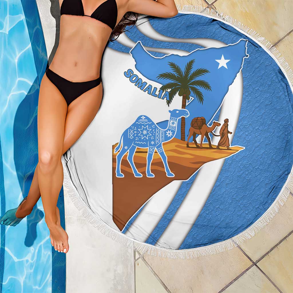 Somalia Beach Blanket with Camel Desert Map Palm Tree Heritage Spirit