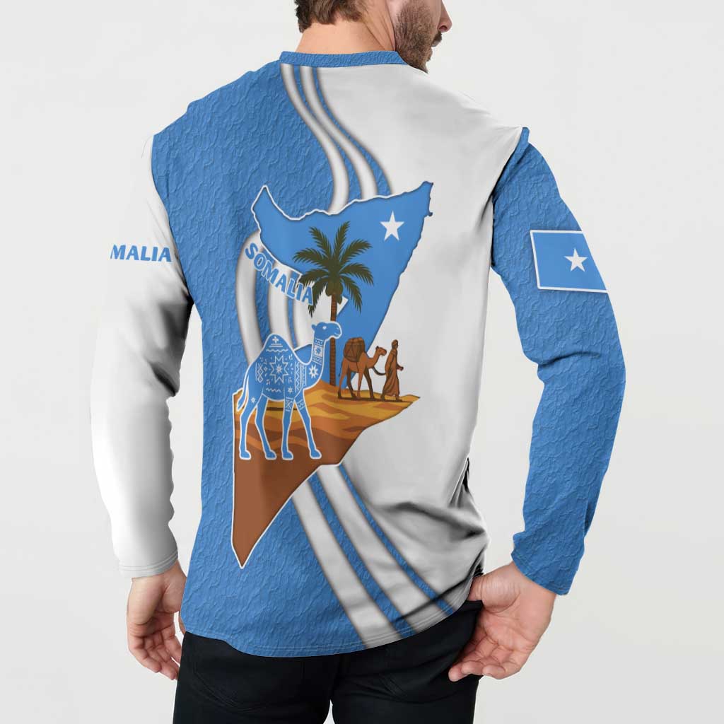 Somalia Button Sweatshirt with Camel Desert Map Palm Tree Heritage Spirit