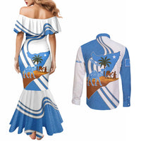 Somalia Couples Matching Mermaid Dress and Long Sleeve Button Shirt with Camel Desert Map Palm Tree Heritage Spirit